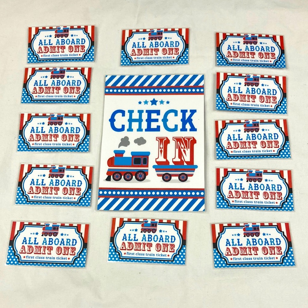 Ultimate Thomas the tank engine theme party train tickets and check-in sign
